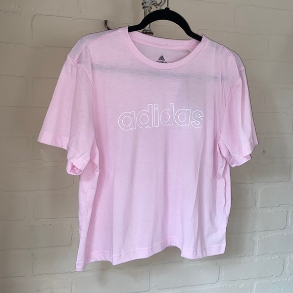 Adidas pink crop‎ top logo poly cotton blend medium NEW - Picture 1 of 4